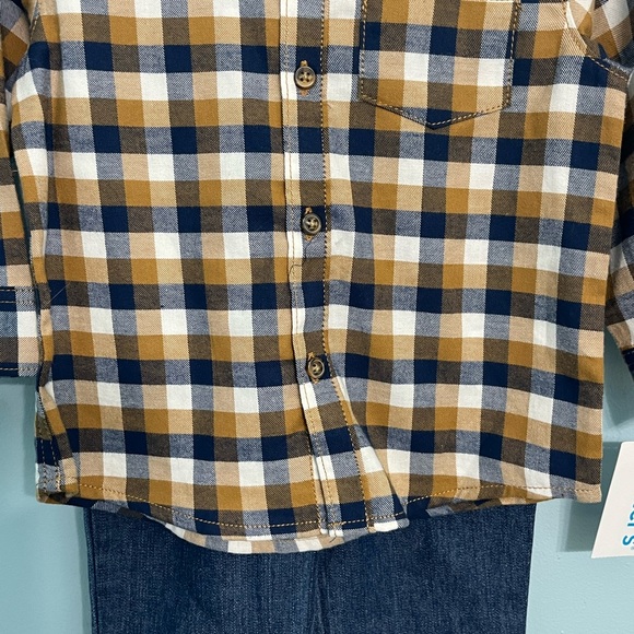 NWT Carter’s Boy 18 Month Tan/Navy Plaid Jeans 2-Piece Outfit - Picture 3 of 9